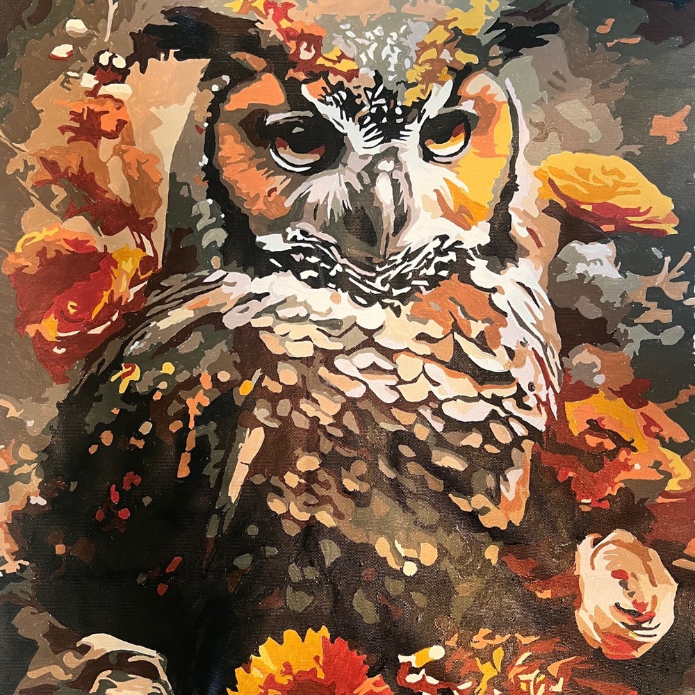 Owl with Flowers PBN Painting